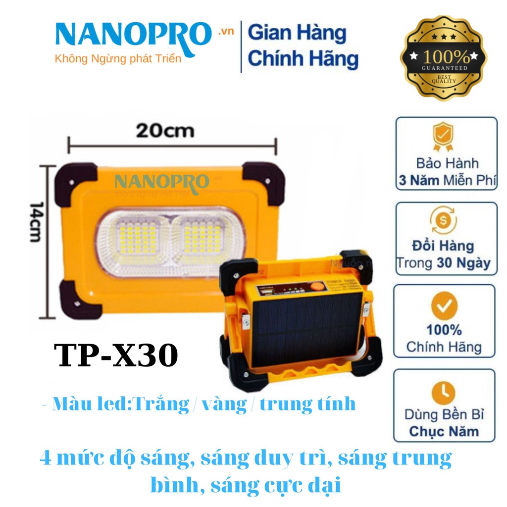 Đèn Năng Lượng Mặt Trời Đa Năng Cầm Tay NANOPRO Xinh Xẻo TP-X60 TP-X30 Công Suất 60W 30W Có Thể Sạc Pin Cho Điện Thoại