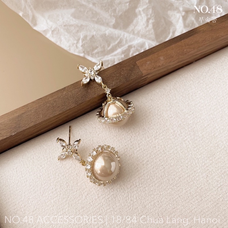 Khuyên tai mạ vàng 18K ngọc nâu mã 3177