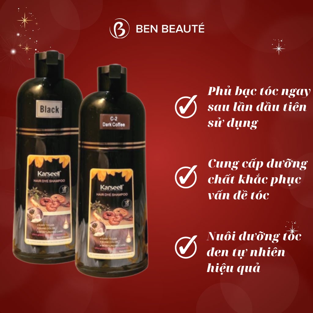 Dầu Gội Phủ Bạc Thảo Dược Nâu - Đen Karseell Hair Dye Shampoo 500ml