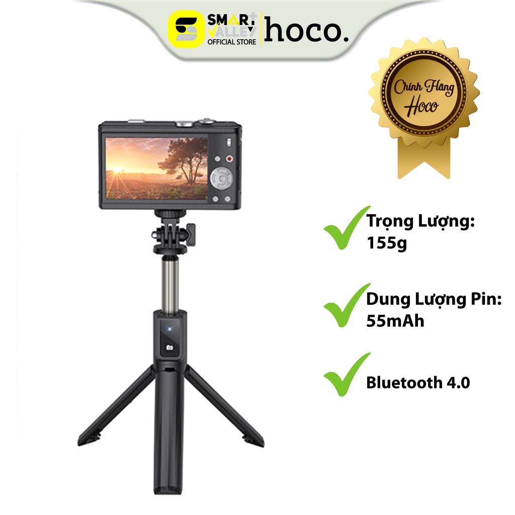 Gậy Chụp Hình Selfie Hoco K15, Không Dây Kết Nối Bluetooth,Gậy Tự Sướng Chất Liệu Hợp Kim Nhôm Cao Cấp -Hàng Chính Hãng