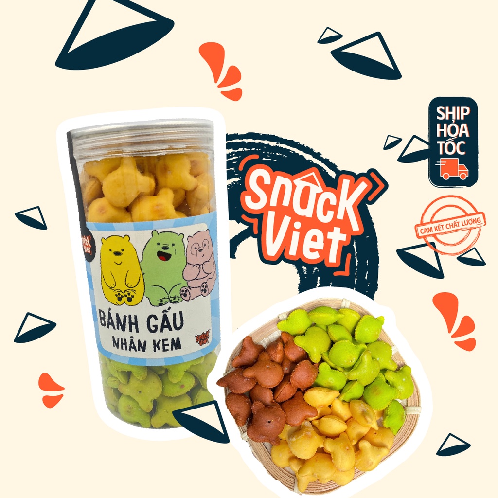 Bánh Gấu Nhân Kem Mix 3 Vị SIÊU NGON SnackViet - Hũ 450g đồ ăn vặt Sài Gòn cực ngon, cực rẻ 😱