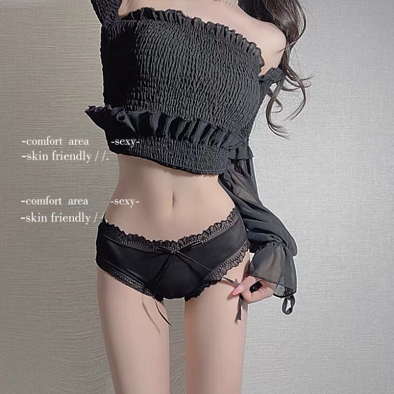 Quần Lót Nữ - Quần Lót Ren Lưới Sexy - Quần chip Phối Họa Nơ Dài sexy nóng bỏng eo thon nội y xanh - chất mát