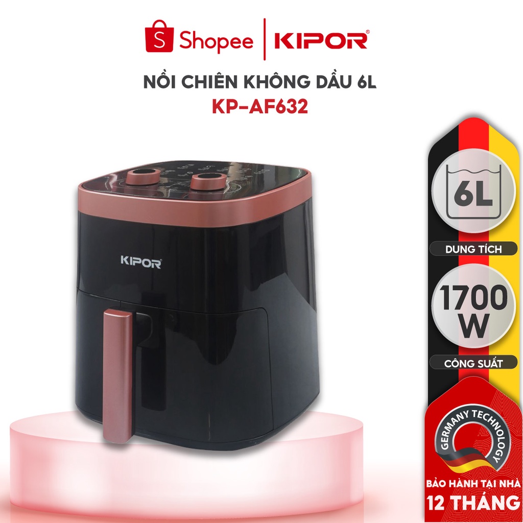 Nồi chiên không dầu điều khiển cơ KIPOR KP-AF632 dung tích 6 lít công suất mạnh 1700W chiên đa năng - Hàng chính hãng