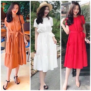 Đầm váy dạo phố cổ tròn tùng 3 tầng phong cách hàn quốc (kèm hình thật)