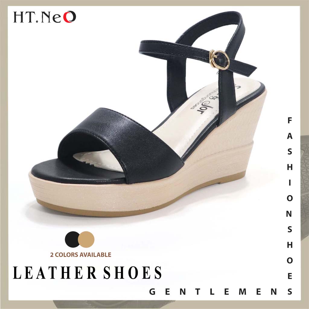Sandal nữ đế xuồng 7cm HT.NeO ,Giày nữ da bò 1 quai thanh lịch ,đế cao su 2 đế tôn dáng thoải mái chắc chân SDN981