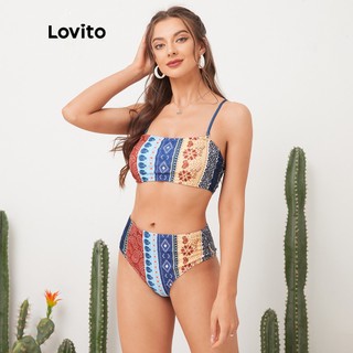 106DP-Bộ bikini Lovito hai mảnh lưng cao phong cách Boho cổ điển L11042