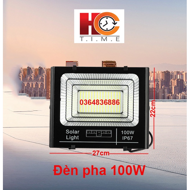 Đèn pha năng lượng mặt trời 100W – Vỏ nhôm,Tấm pin NLMT rời, Ánh sáng trắng, Báo pin ngoài