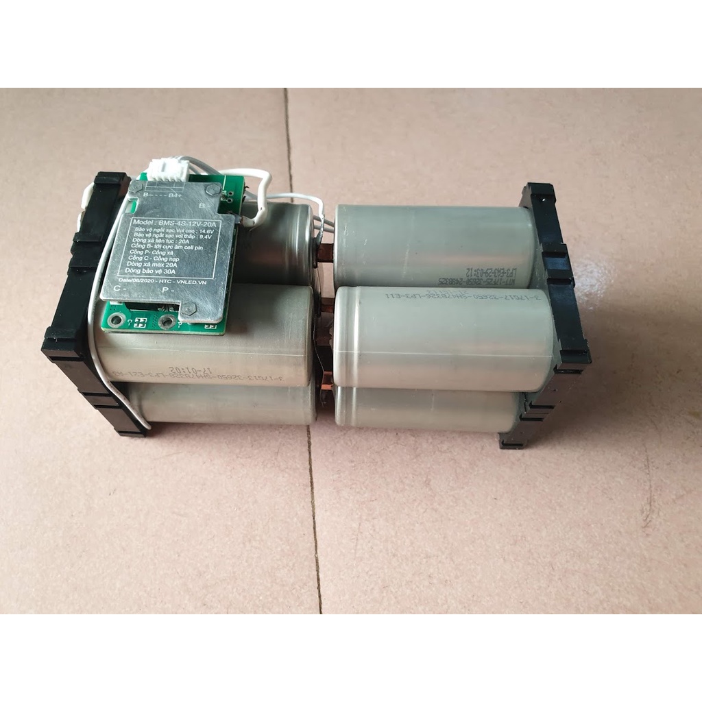 Khối Pin 12v 12Ah, Pin sạc Lithium sắt, 8 viên pin 32650, mạch bảo vệ BMS 4S Vol ra 12V