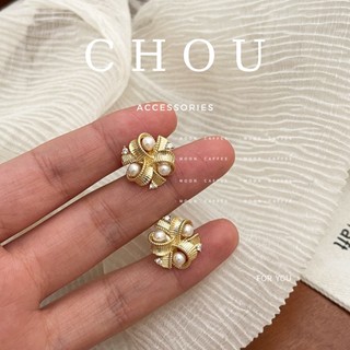 Bông tai, khuyên tai đính đá thắt nơ hạt ngọc | chou accessories |