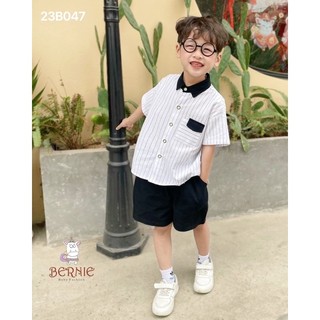 Bộ short sơ mi kẻ trắng công tử bé trai