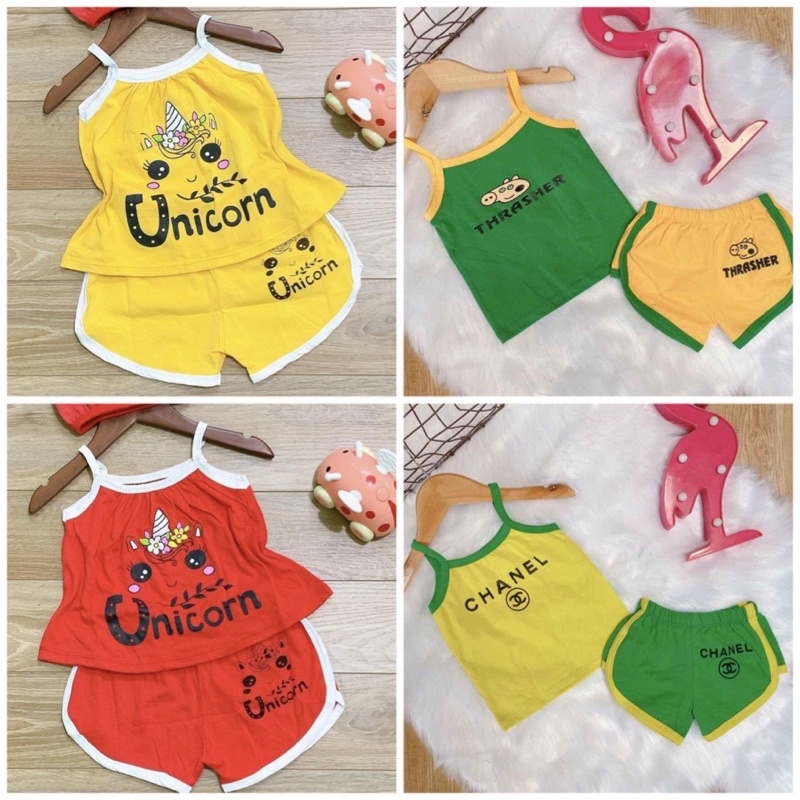 7-18KG Bộ áo dây quần đùi bo chất thun coton 4 chiều đẹp siêu cưng cho bé gái 080
