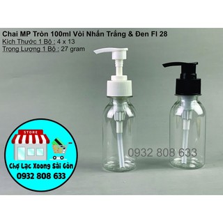 Chai nhựa tròn 100ml vòi nhấn đen fi 28