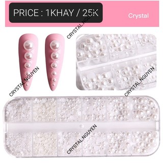 Khay hạt trai nữa đính nails - trai trắng và trai trắng ab