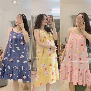 [Mã FATPBAU2 giảm 40K đơn 150K] Váy 2 dây lanh full sz bầu bí bon chen 44-78kg.