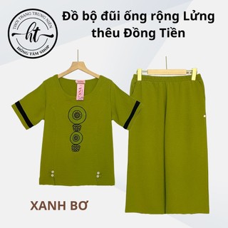 Đồ bộ trung niên mặc cho mẹ, bộ đũi trung niên nữ thêu hoa, quần lửng ống rộng cao cấp. dt