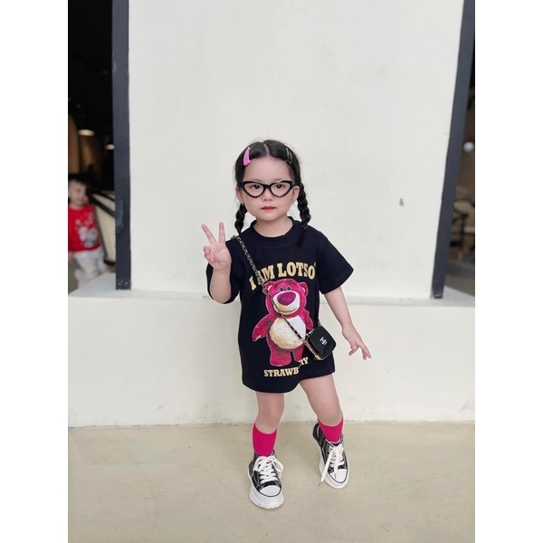 Áo thun gấu dâu hồng cho bé , áo phông trẻ em unisex cotton , Kid_genZ