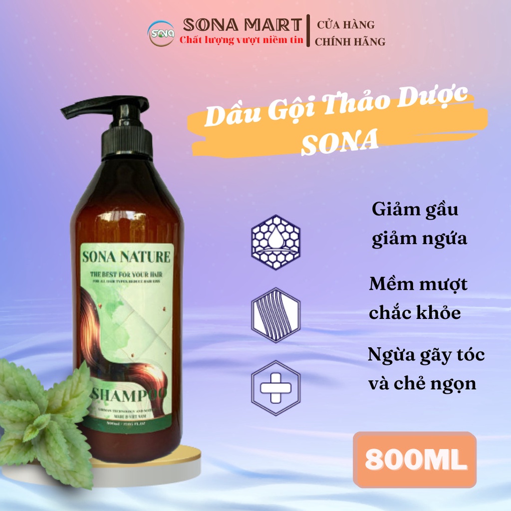 Dầu gội thảo dược SONA thiên nhiên sạch gàu giảm gãy rụng tóc, Giúp tóc mềm mượt và chắc khỏe 800ML