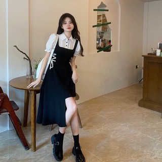 ĐẦM ĐEN PHỐI SƠ MI THẮT DÂY EO
