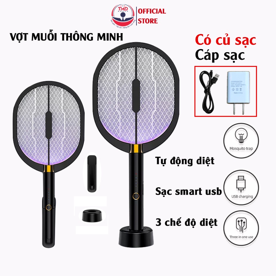 Vợt bắt muỗi thông minh TMD GROUP  3 in 1 - Hiện đại sang trọng (ánh sáng tím tự động hút muỗi, Sạc USB pin 1200mAh)