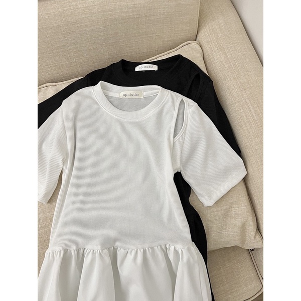 [NEW]VÁY COTTON TĂM TAY CỘC PHỐI KAKI 2 DA cutout vai 2302