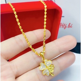 dây chuyền nự mạ vàng,dây xoăn mặt cỏ 4 lá xinh xắn nhẹ nhàng htj