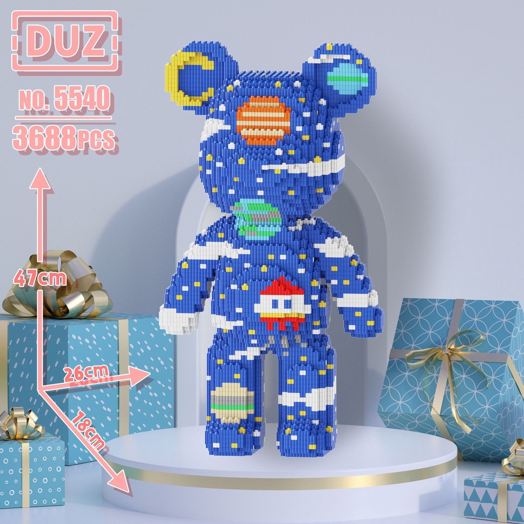 47cm- Tặng kèm búa + có ngăn kéo- Đồ chơi xếp hình lắp ráp mô hình Gấu Bearbrick mã 5540 xanh