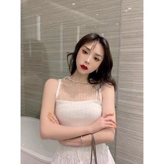 (Video thật) Áo Hai Dây Croptop Trơn Phối Lưới