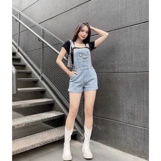 Quần yếm short jean gài nút, quần yếm bò