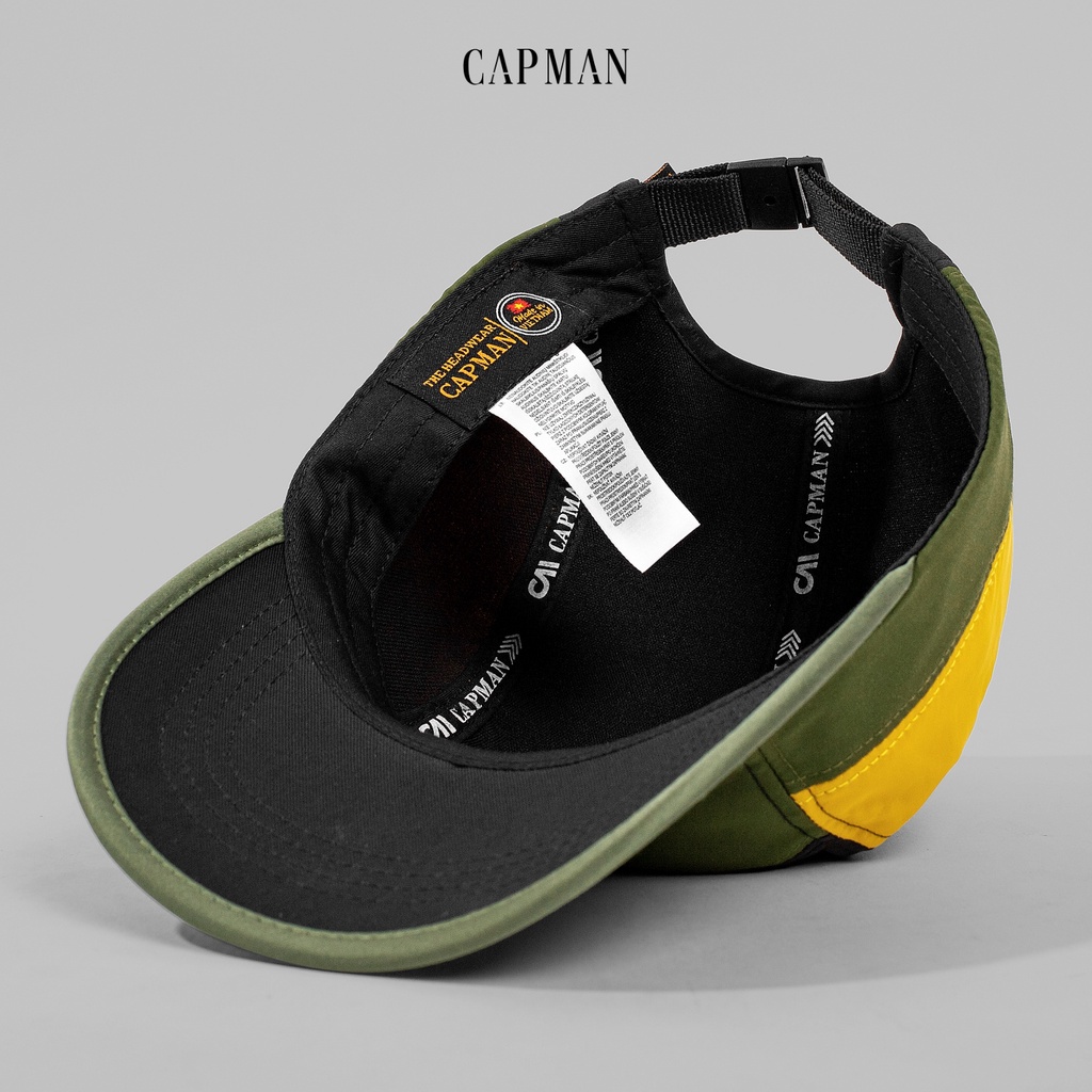 Mũ lưỡi trai thể thao màu đen rêu mỏng nhẹ CAPMAN phom 5panel CM33