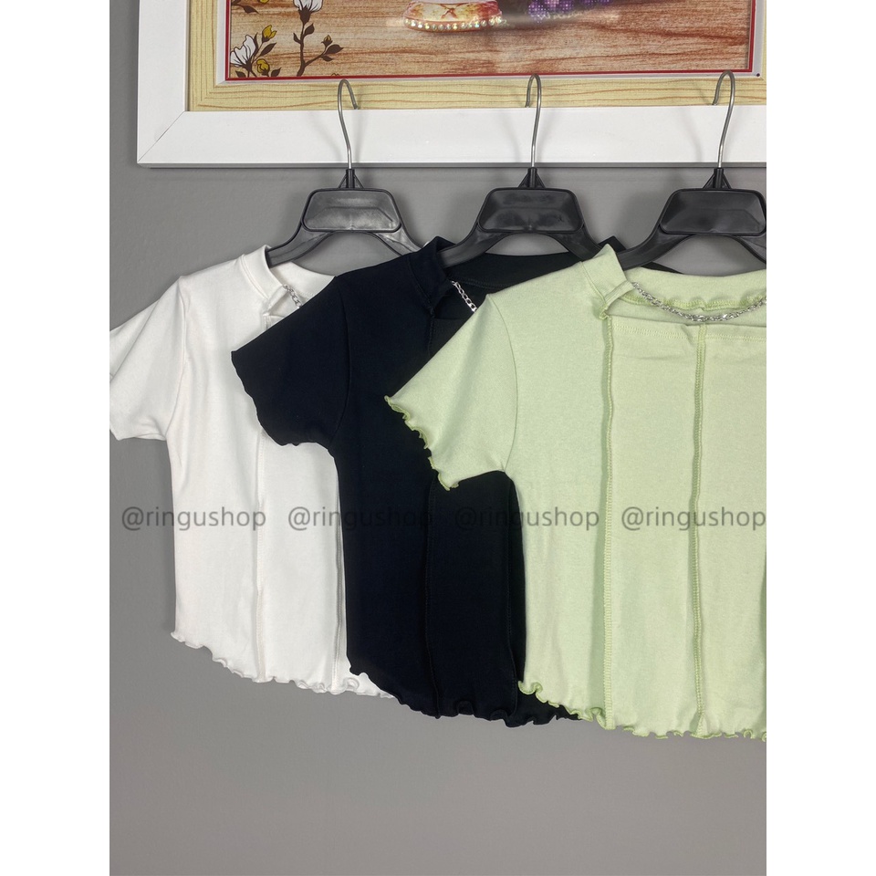 Áo thun body kiểu vạt bầu phối xích tay ngắn chất gân tăm- Ringu shop