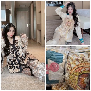 ĐỒ NGỦ Tay Dài Pijama Lụa Gấm Xước Siêu Sang Free Size 40-58kg
