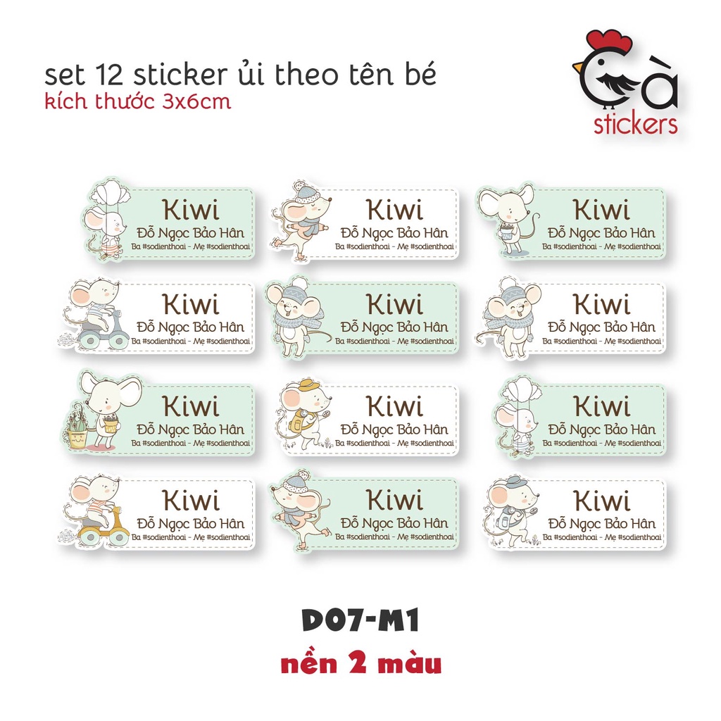 Sticker ủi áo in tên trẻ em GaStickers UT-D07- bộ 12 miếng kích thước 3 x 6 cm