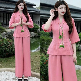 Đồ lam đi chùa # bộ bà lai lụa sen # quần áo nữ