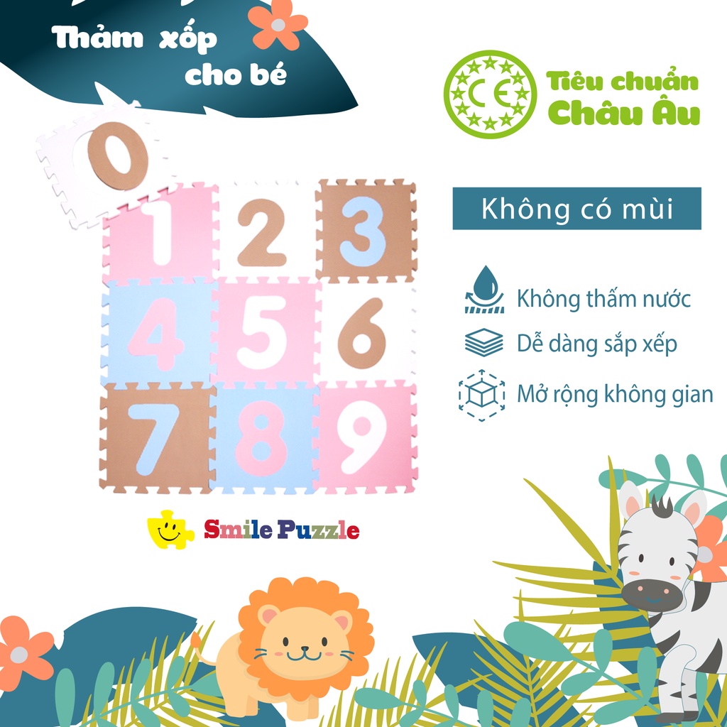 THẢM XỐP CAO CẤP CHO BÉ SMILE PUZZLE - CHỮ SỐ PASTEL - KHÔNG MÙI - TIÊU CHUẨN CHÂU ÂU
