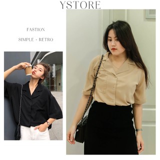 Áo sơ mi tay ngắn cổ vest kiểu nữ - thời trang hàn quốc - sơ mi 124