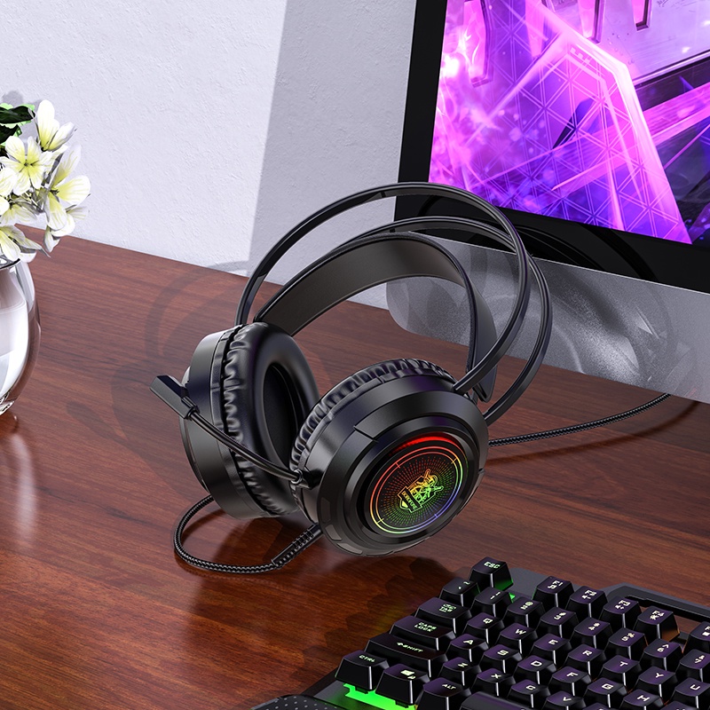 Tai Headphone BOROFONE BO103 Gaming chống ồn hiệu quả, có LED, Jack USB và 3.5mm, tai chụp dài 2.2M - Chính hãng