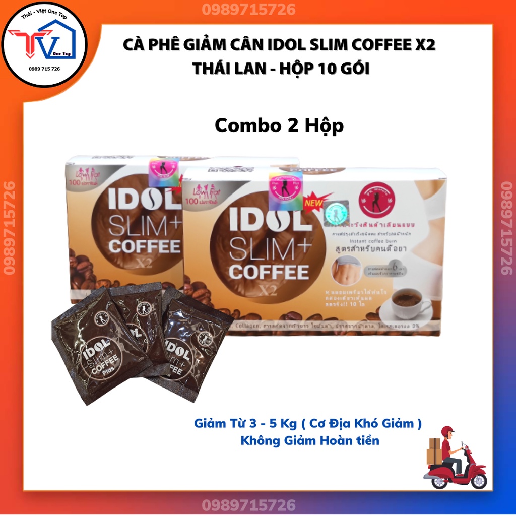 Combo 2 hộp Cà phê giảm cân idol slim coffee X2 Thái Lan 10 gói (chính hãng gói nâu)