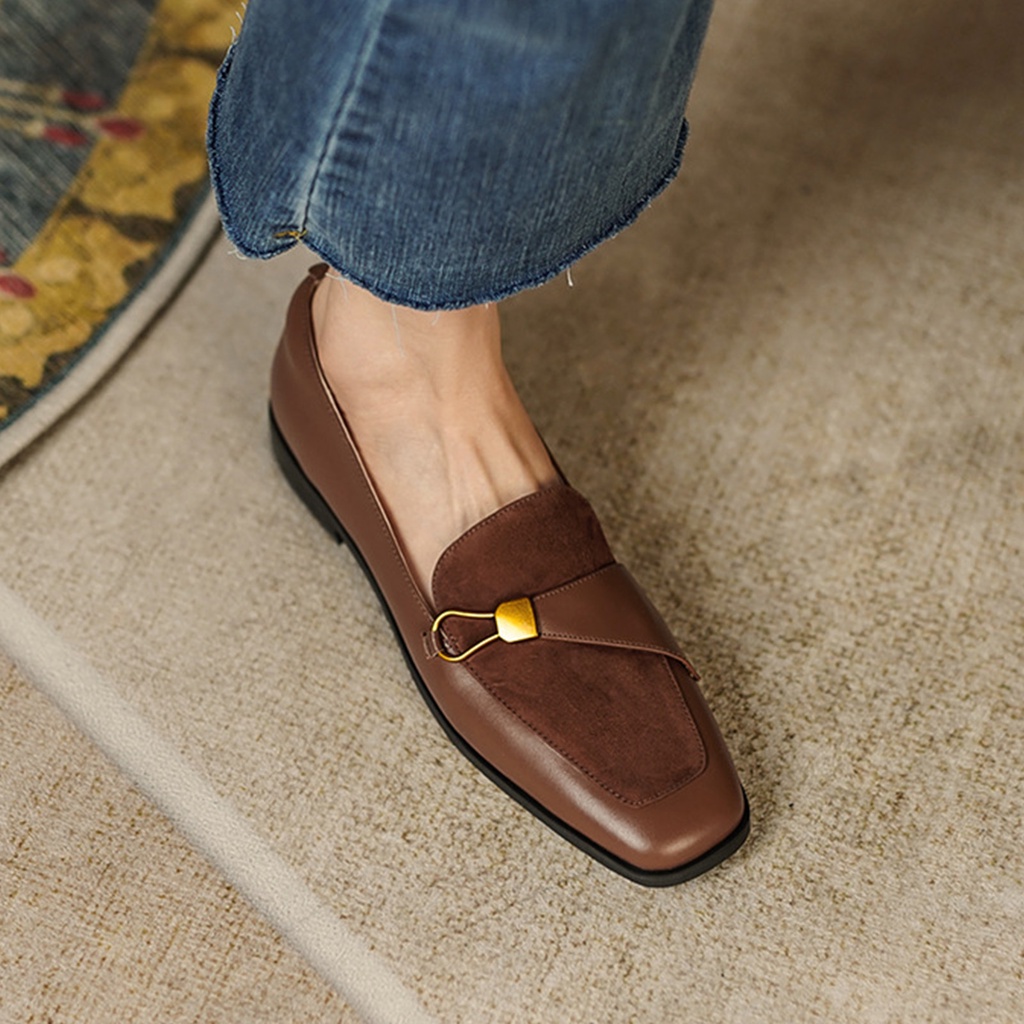 PunkyRabbit Giày Da Nữ Retro Phong Cách Pháp Vuông Toecap Cao Su Chống Trơn Trượt Công Sở Ngoài Trời