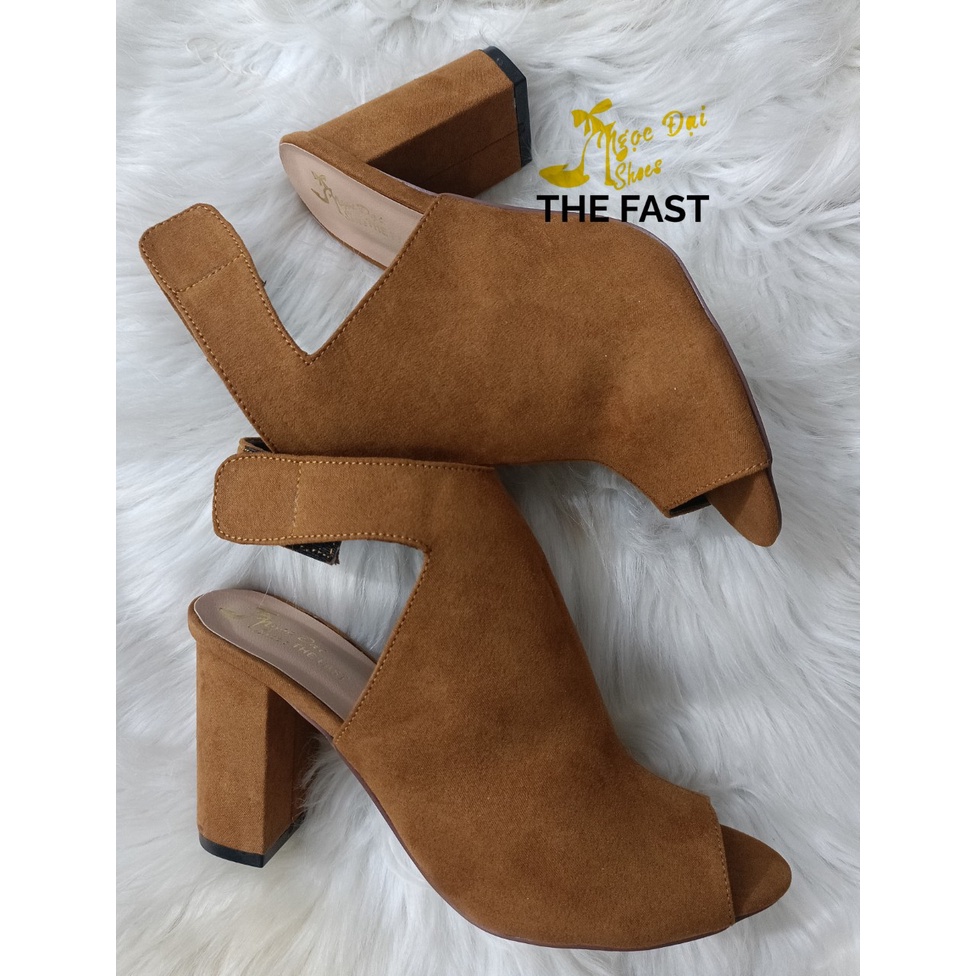 Giày bốt hở mũi thời trang gót thô ND163