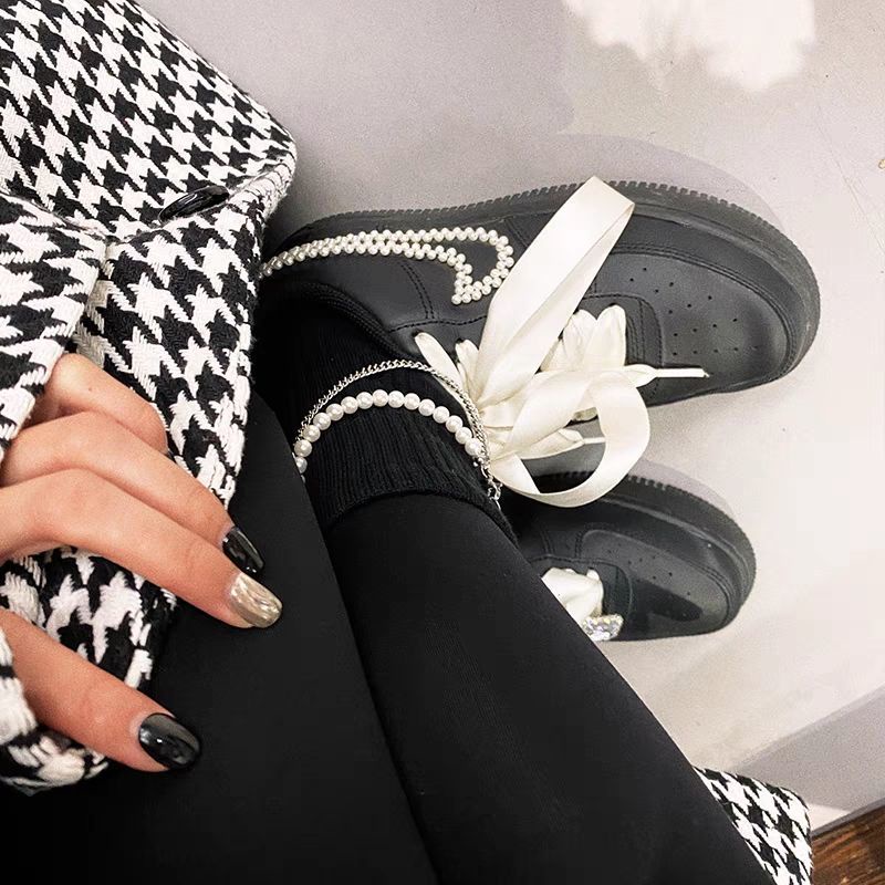 Vớ Cổ Cao Màu Trơn Đính Ngọc Trai Thời Trang Xuân Thu Dễ Thương Cho Nữ