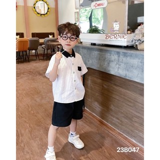 Bộ short sơ mi kẻ trắng công tử bé trai