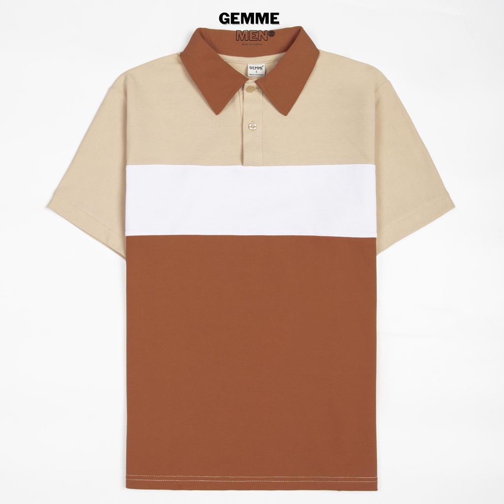 Áo thun polo big size GEMME MEN phối vải màu cam đất - trắng, chuẩn form, sang trọng, thanh lịch, Big Size 55kg - 130kg