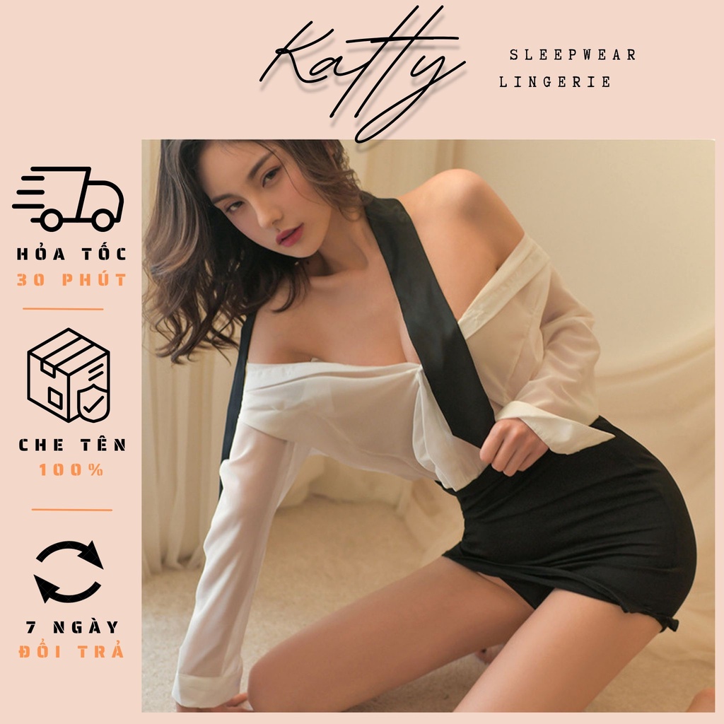 Set Bộ Đồ Ngủ Cosplay Cô Thư Ký Văn Phòng Sexy Quyến Rũ Gợi Cảm Katty Lingerie