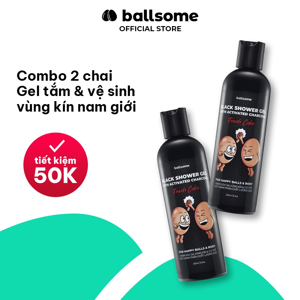 Combo 02 Gel Tắm Than Hoạt Tính Ballsome Sạch Cơ Thể & Khử Mùi Vùng Kín Nam Giới Hiệu Quả 250ml x 2