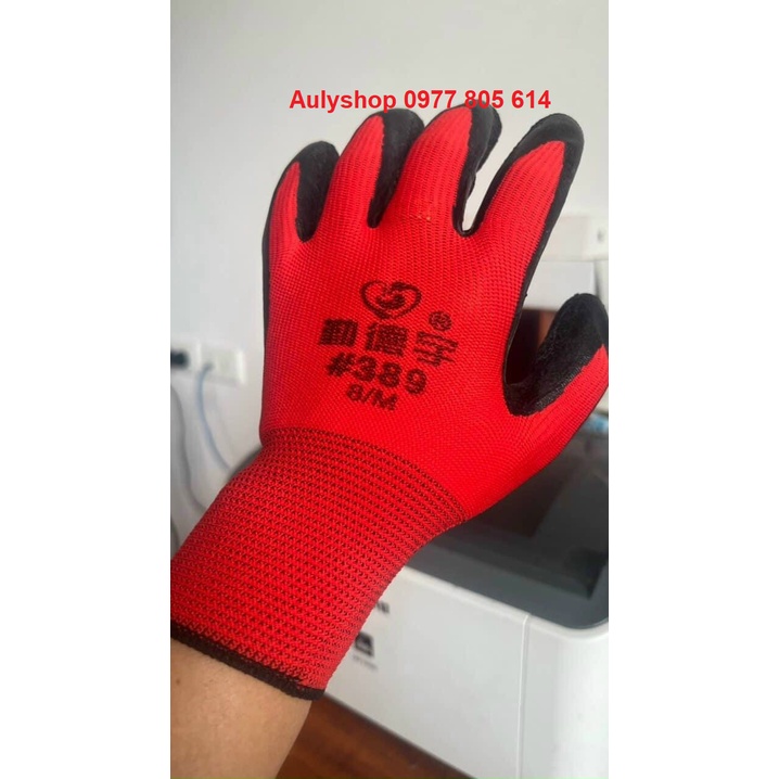 Găng tay lao động phủ cao su sần chống trơn trượt, găng tay PU, găng tay phủ sơn, găng tay 389