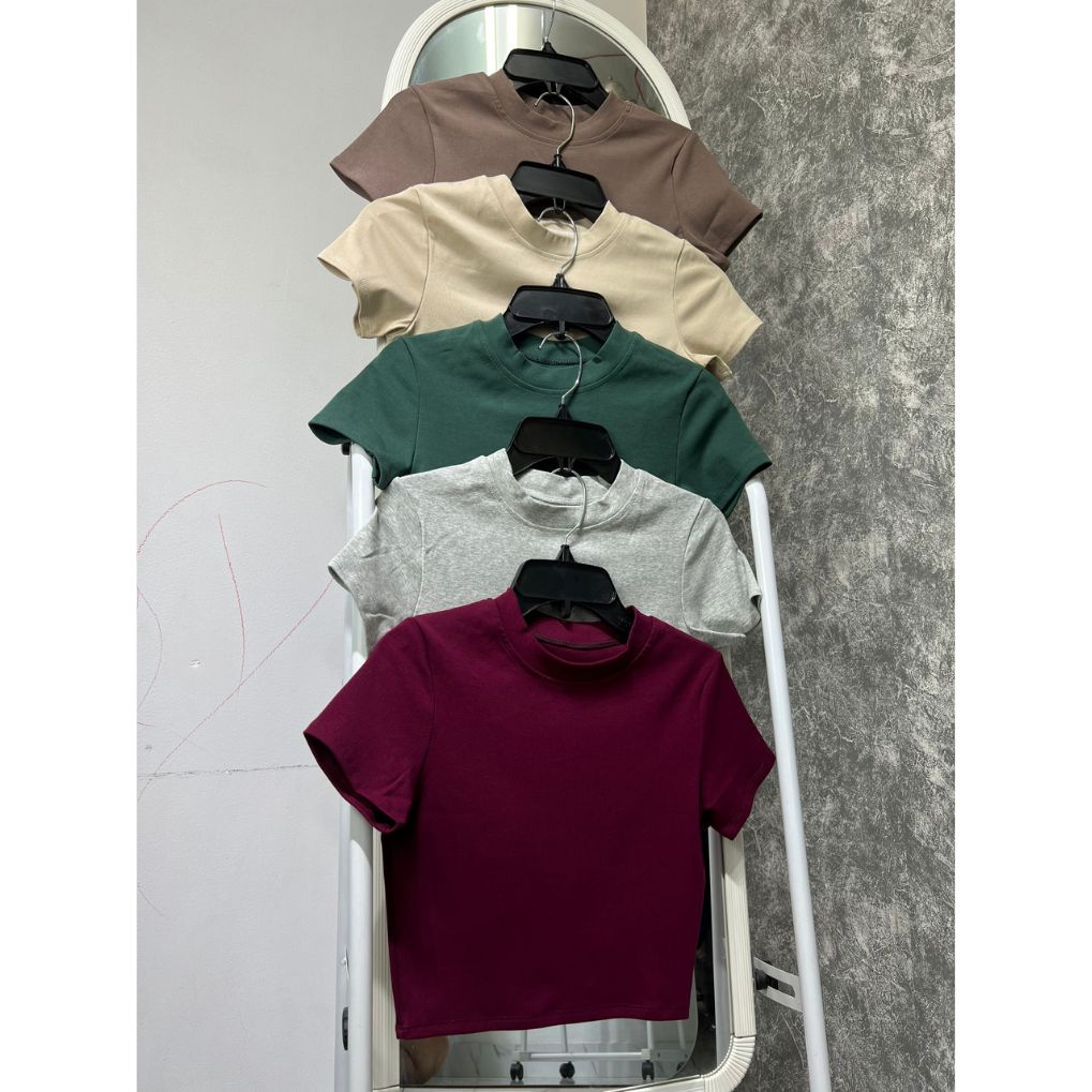 ÁO THUN CROPTOP CỔ TRÒ TAY CON 10 MÀU