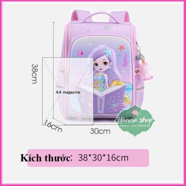 Balo chống gù cho bé gái tiểu học hình Elsa, Kitty, Tiên Cá