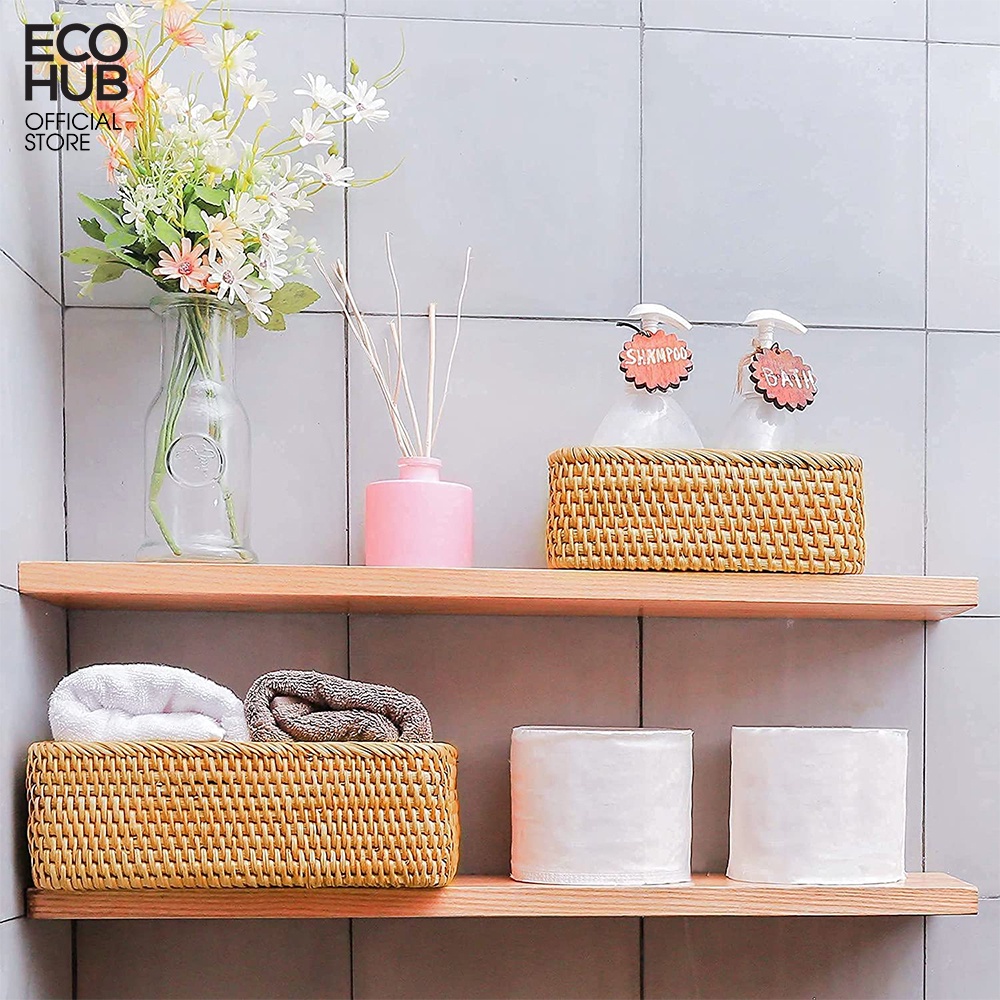 Giỏ mây chữ nhật ECOHUB đựng mỹ phẩm, bánh keo, trái cây (Rattan Basket)