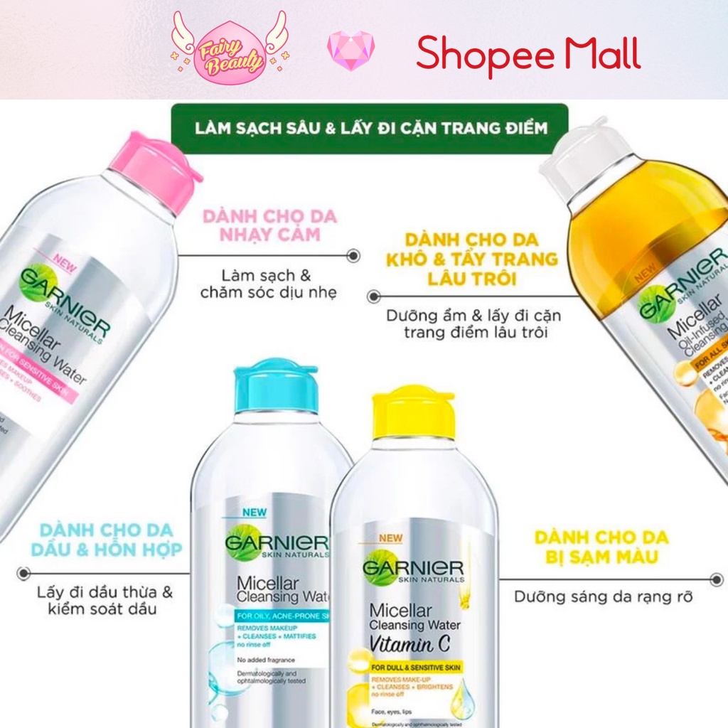 [GARNIER] Nước Tẩy Trang Cho Da Nhạy Cảm Dễ Kích Ứng, Sạch Sâu & Dịu Nhẹ Micellar Water For Sensitive Skin 400/125/50ml