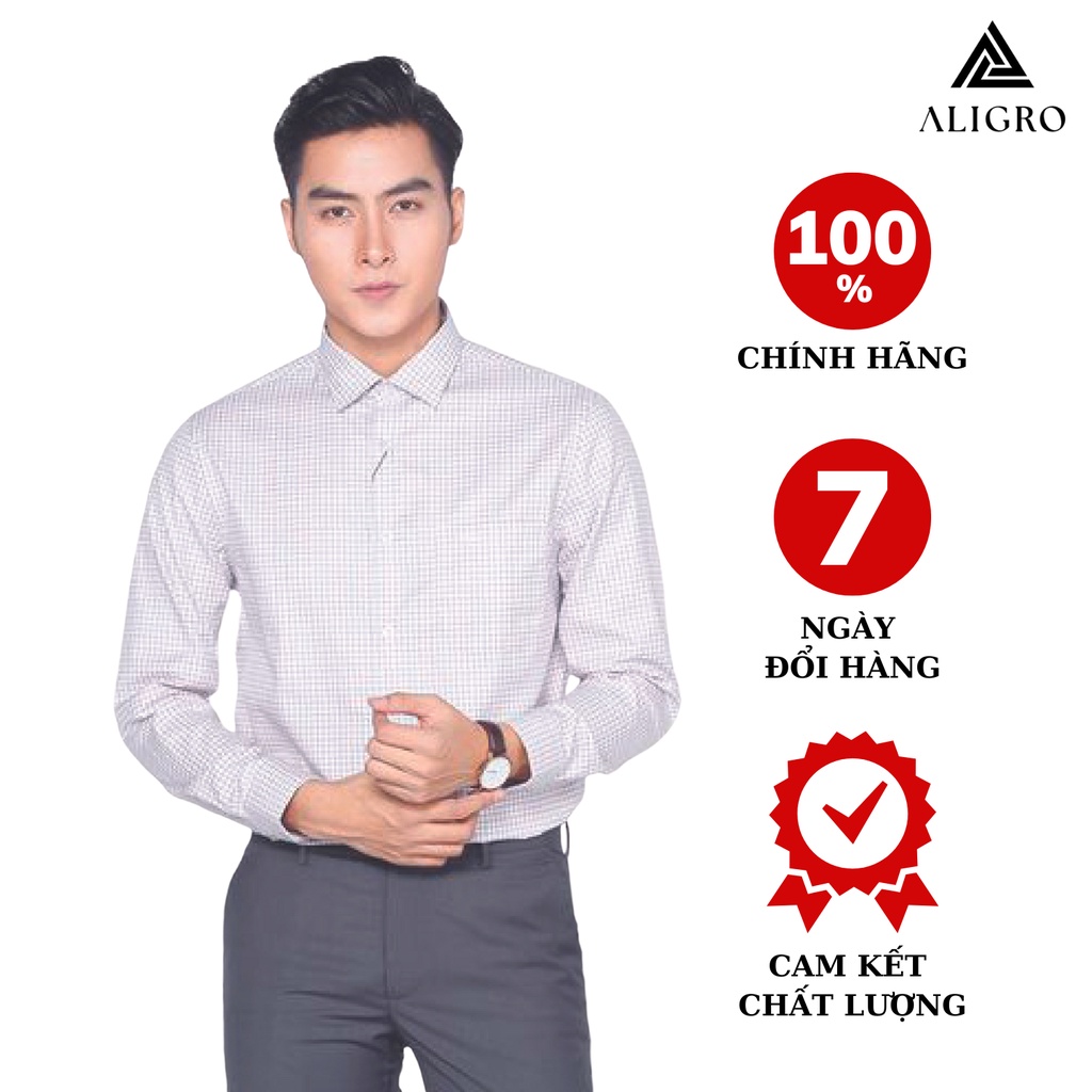 Áo sơ mi nam dài tay ALIGRO kẻ caro nhỏ 100% chất cotton thoáng mát, thấm hút mồ hôi tốt kẻ cổ bẻ dáng ôm body ALGS134